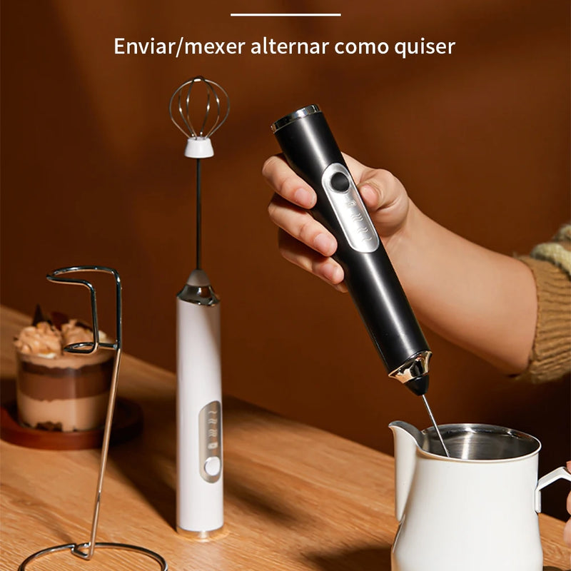 Batedor Misturador Mixer Elétrico para Bebidas Leite Café Clara portátil de Ovo 2 em 1