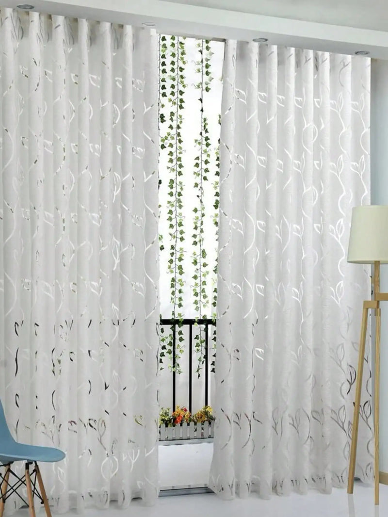 Cortina Sheer com folhas entrelaçamento para quarto e sala de estar, decorativa Cut-Out Design, 1PC