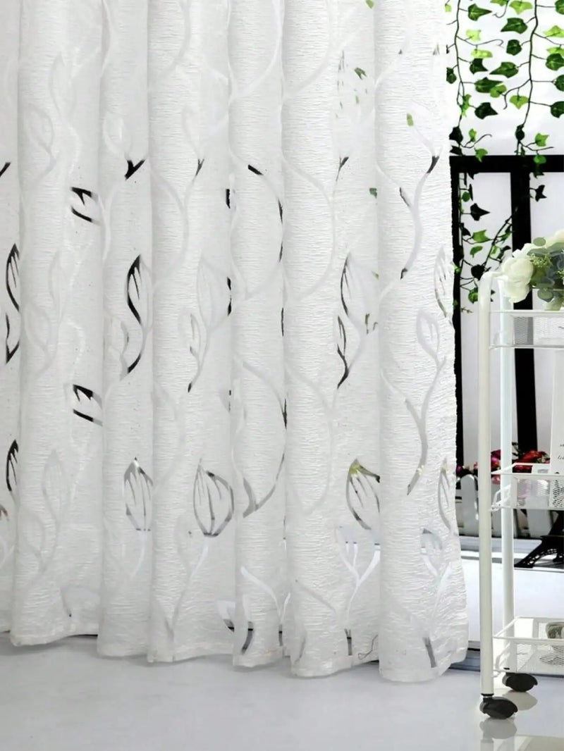 Cortina Sheer com folhas entrelaçamento para quarto e sala de estar, decorativa Cut-Out Design, 1PC