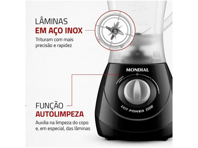 Liquidificador Mondial Easy Power L-550-W Preto 2 Velocidades 550W - 220V