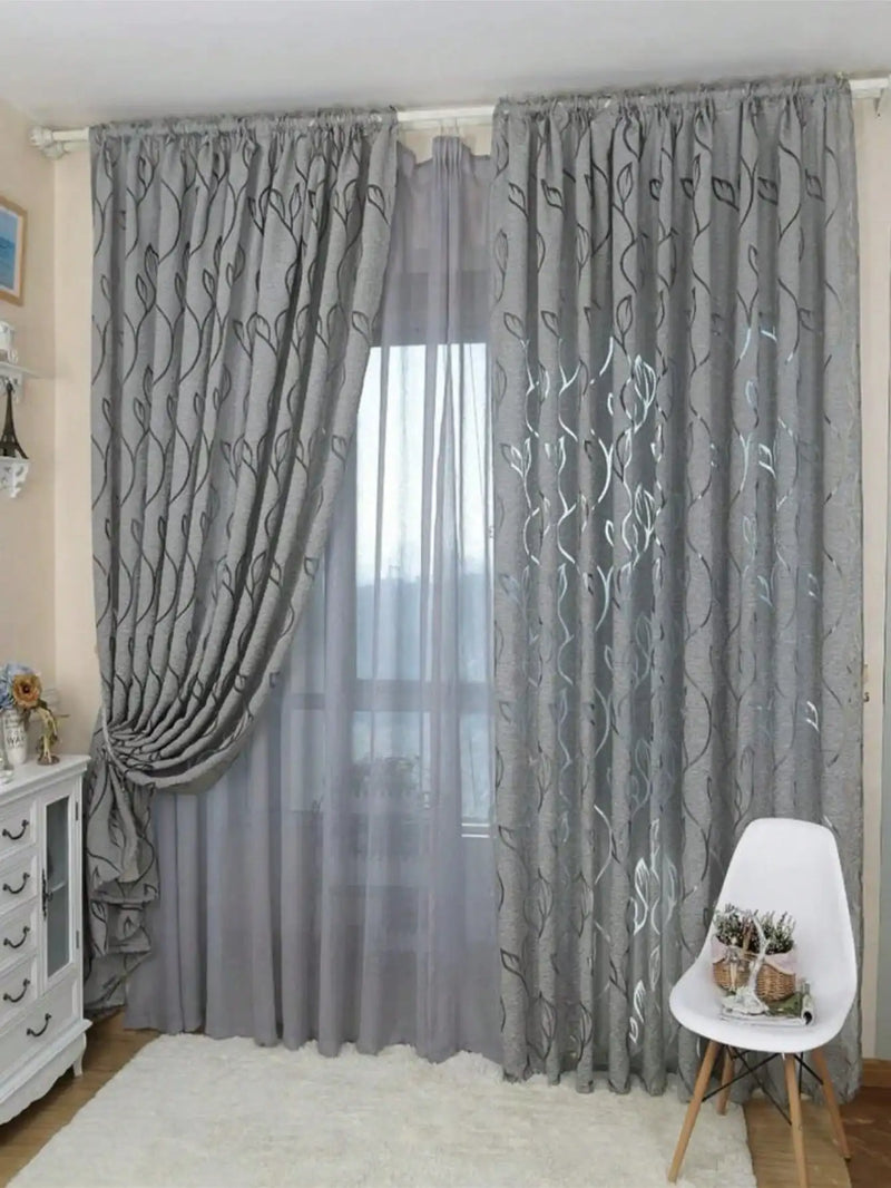 Cortina Sheer com folhas entrelaçamento para quarto e sala de estar, decorativa Cut-Out Design, 1PC