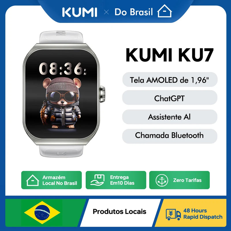 Kumi ku7 relógio inteligente 1.96 "tela amoled nfc ip68 à prova dip68 água 100 + modos esportivos bluetooth chamada saúde monitoramento do sono